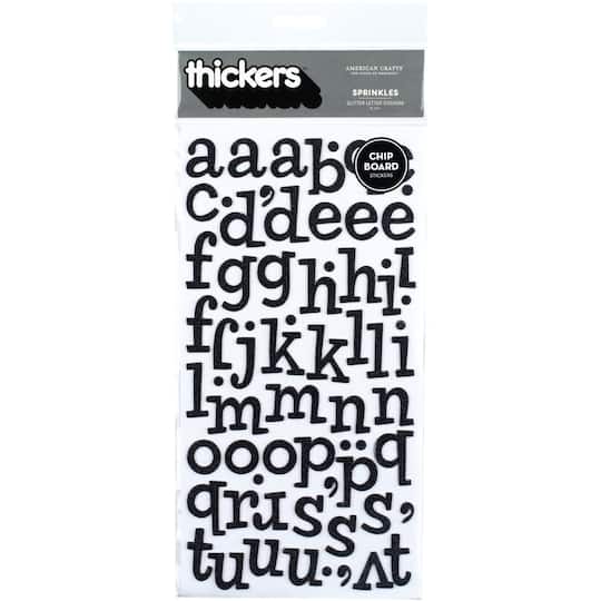 American Crafts&#x2122; Thickers&#x2122; Black Glitter Sprinkles Chipboard Alphabet Stickers